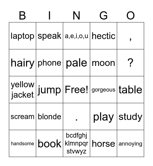 Grammar Review Bingo Card