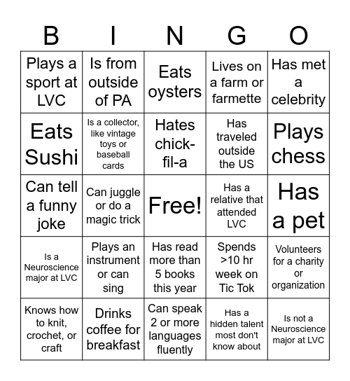 FYE BINGO Card