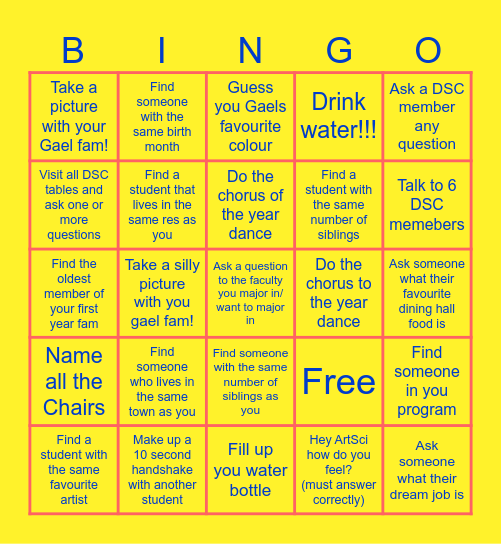 ArtSci 101! Bingo Card