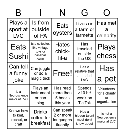 FYE BINGO Card
