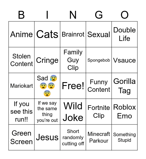 YouTube Shorts Bingo Card