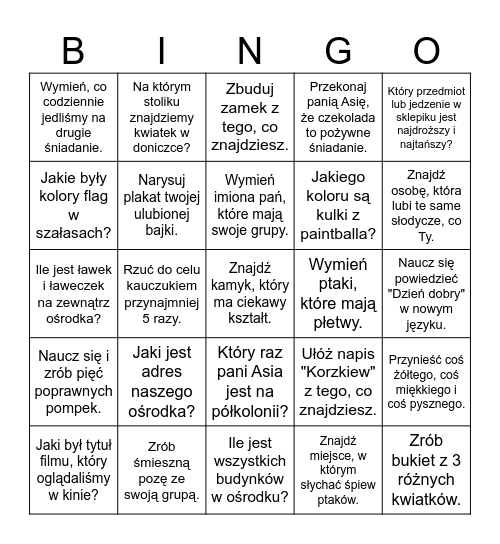 Zadaniowe Bingo Card