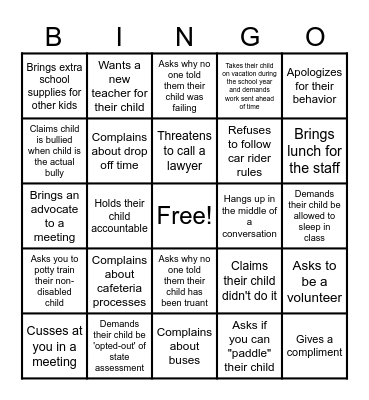 Visitor Bingo Card