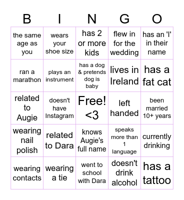 Wedding Guest Bingo! Bingo Card