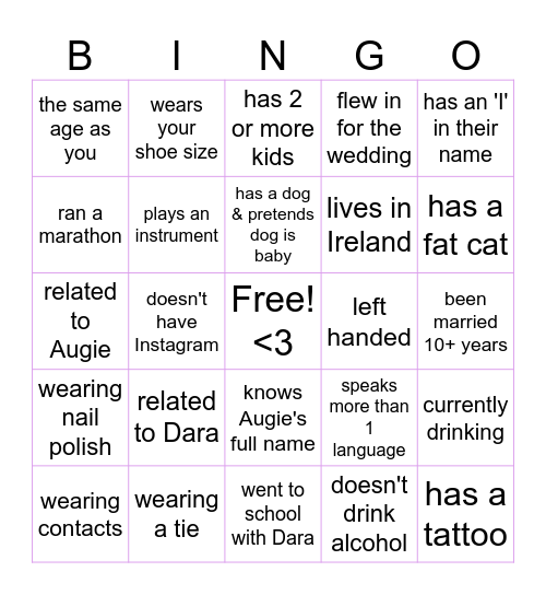 Wedding Guest Bingo! Bingo Card