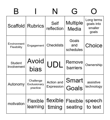 Action and Expression Bingo Card