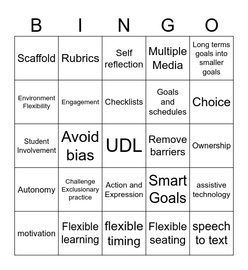 Action and Expression Bingo Card