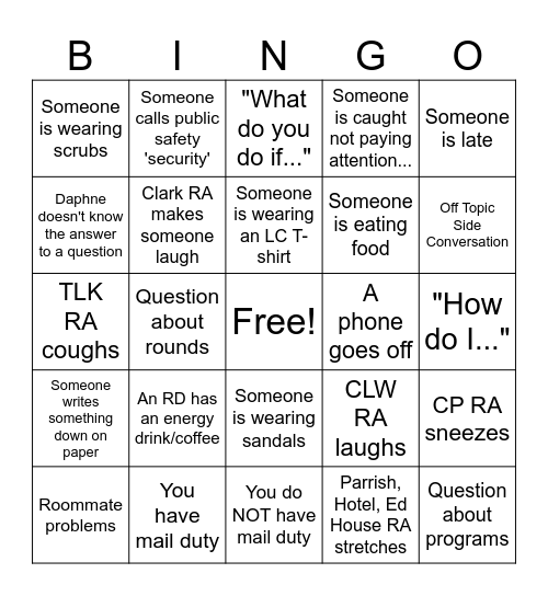 RES LIFE BINGO! Bingo Card