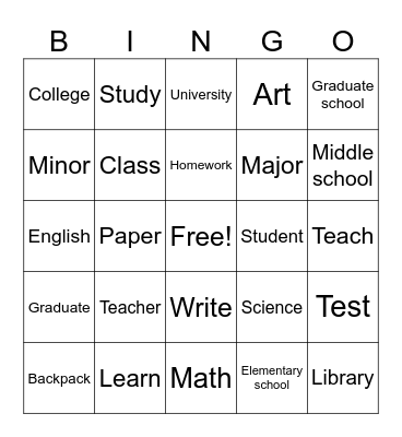 ASL Back to School Bingo Card