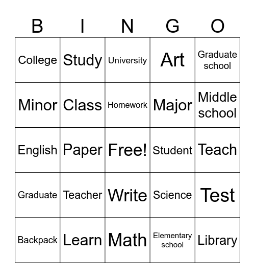 ASL Back to School Bingo Card