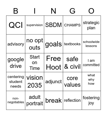 Back to School Bingo Card