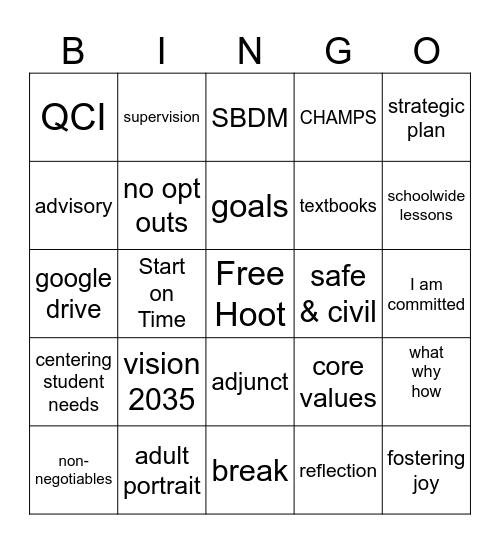 Back to School Bingo Card