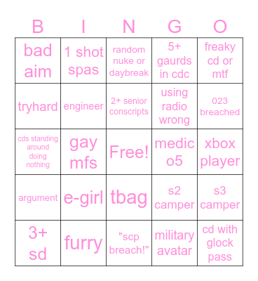 scp:rp bingo Card