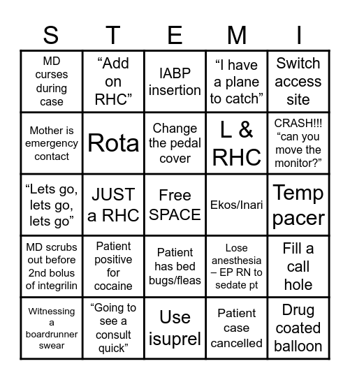 CATH LAB BINGO Card