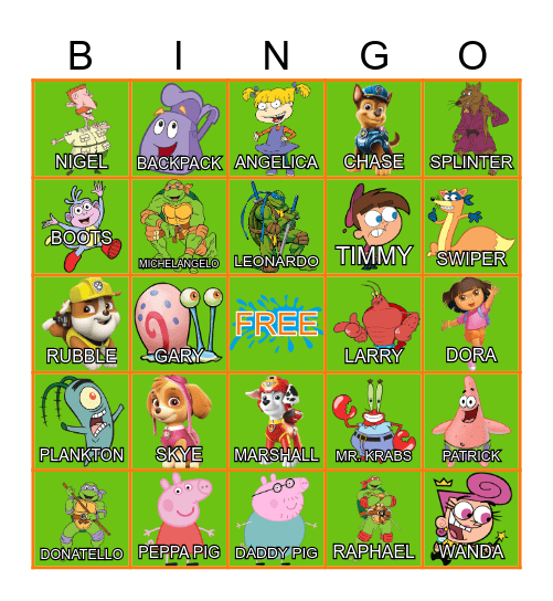 Nickelodeon Bingo Card