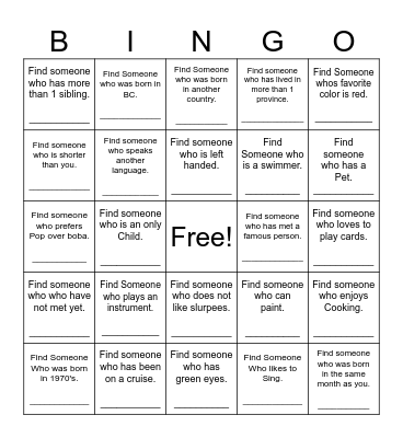 Find Someone Who Bingo Card