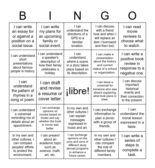 Untitled Bingo Card
