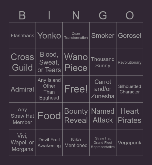 One Piece Chapter 1124 Bingo Card