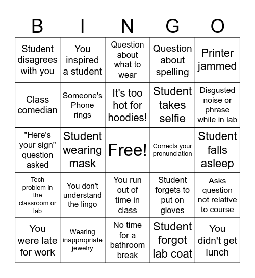 1st Week Bingo Card