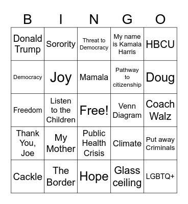 Kamala Harris DNC Address Bingo Card