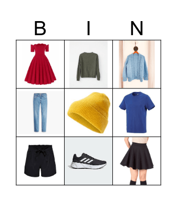 Clothes Bingo Card