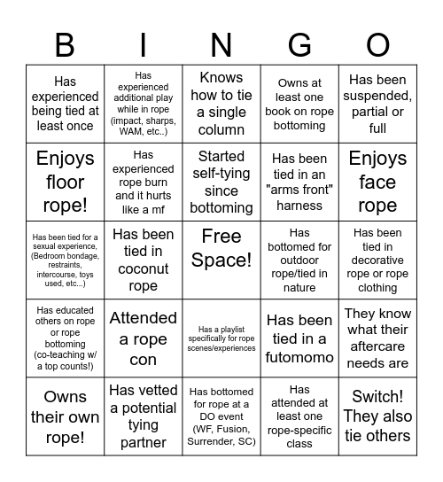 Summer Camp Rope Bottoms Mixer! Bingo Card