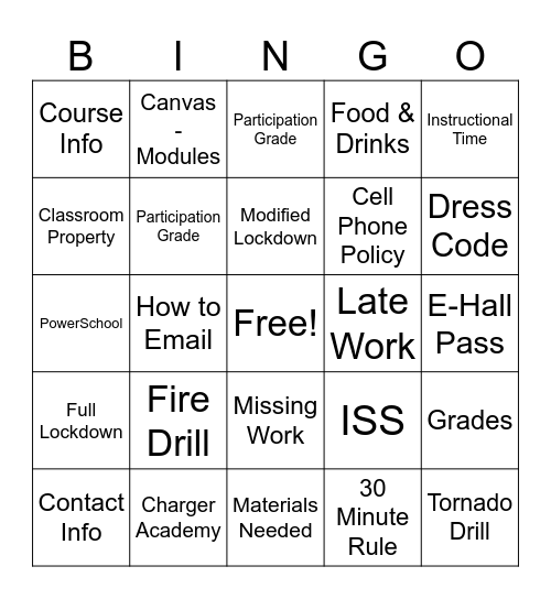 Syllabus Bingo Card