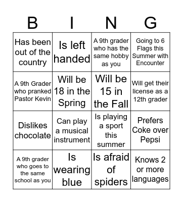 Encounter  Bingo Card