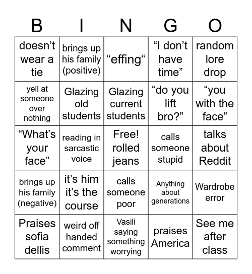 Mr. Vanian Bingo Card