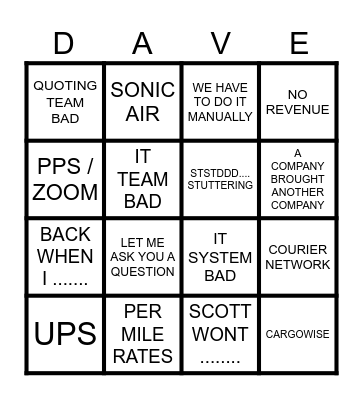 Dave Word Bingo Card