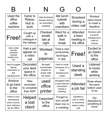 Back to the Office Bingo Card