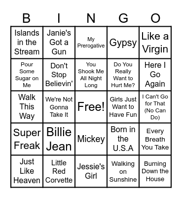 80'S HITS! Bingo Card