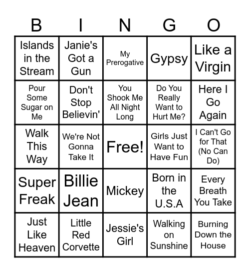 80'S HITS! Bingo Card