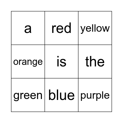 Sight and Color Word Bingo Card