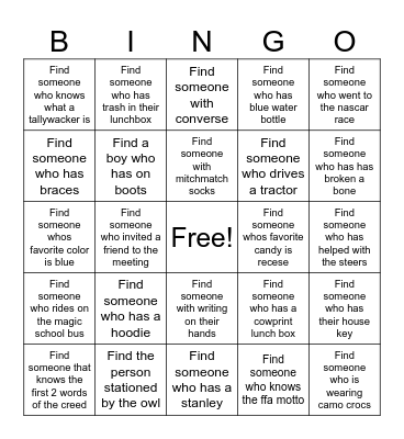 FFA BINGO Card