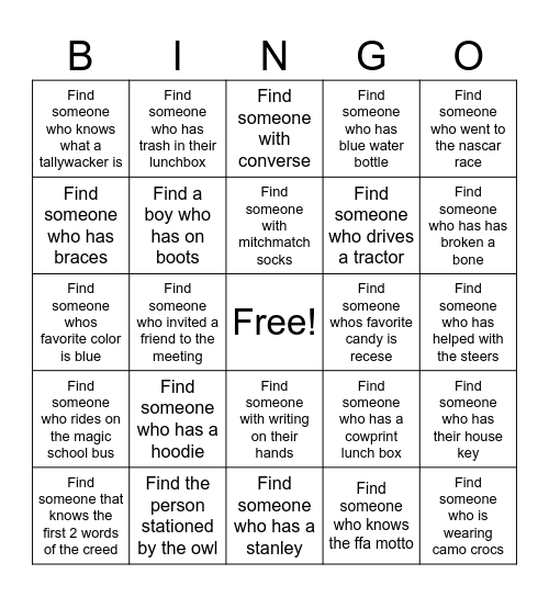 FFA BINGO Card