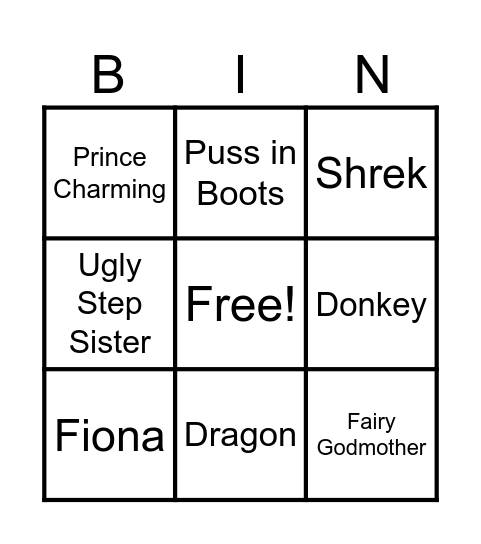 Shrek Bingo Card