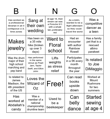SCL Staff Fun Facts Bingo Card