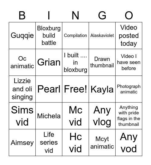Untitled Bingo Card