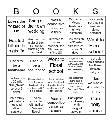 SCL STAFF FUN FACTS! Bingo Card