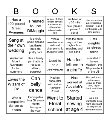 SCL Staff Fun Facts! Bingo Card