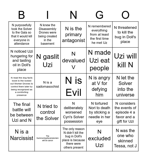 Evil N Bingo Card