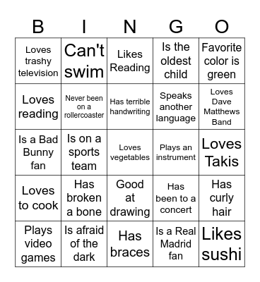 Getting to Know You (In a Non-Romantic Way) Bingo Card