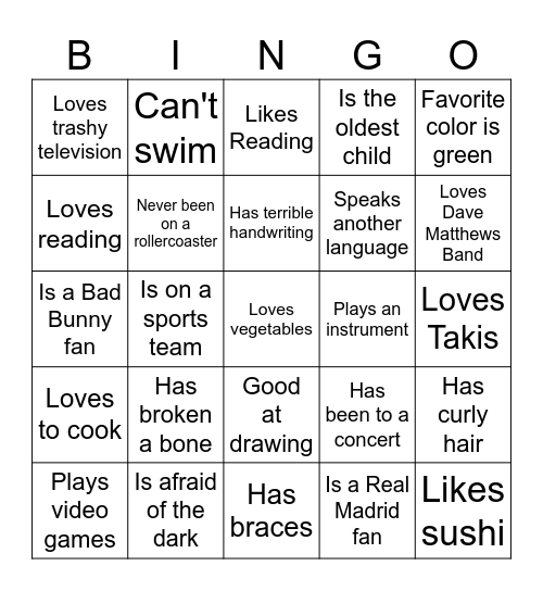 Getting to Know You (In a Non-Romantic Way) Bingo Card