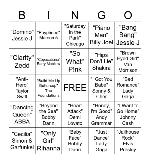 Musical Bingo Card