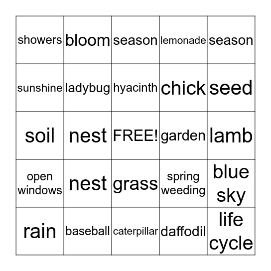 SPRING  BINGO Card