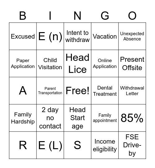 ERSEA Bingo Card