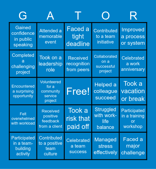 AR Highs & Lows Bingo Card