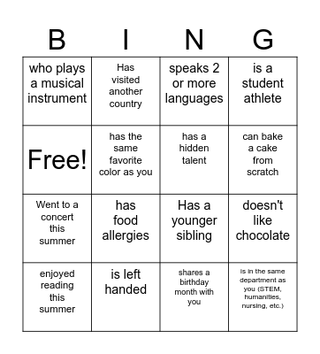 Find someone who... Bingo Card