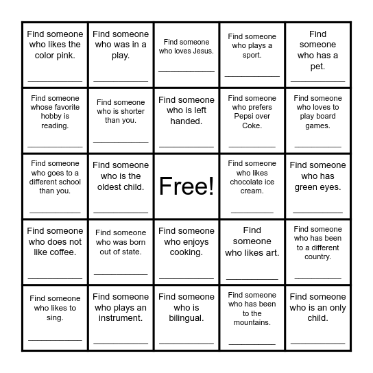 Find Someone Who.. Bingo Card